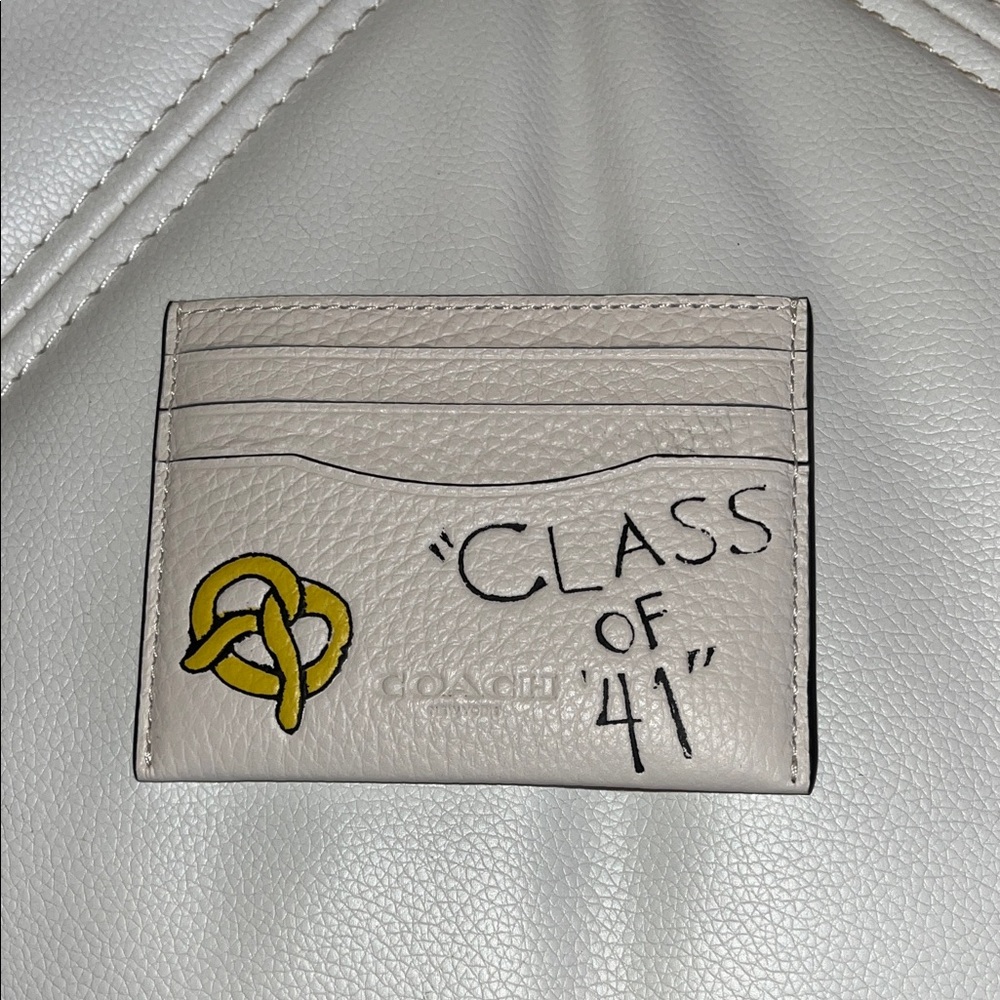 Coach Cream Leather Card Holder with Yellow Accent